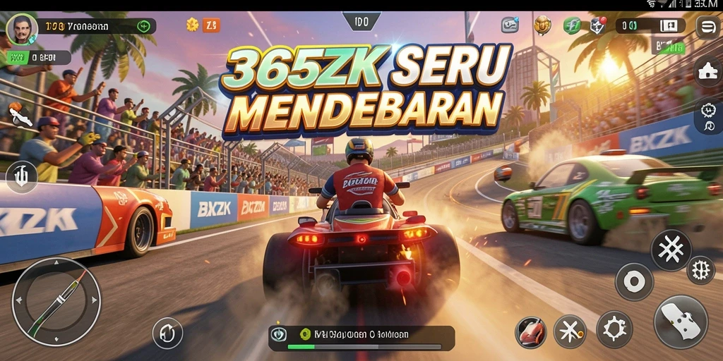 Screenshot gameplay seru dari 365ZK menampilkan balapan yang mendebarkan.