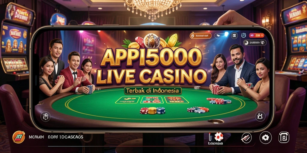 Screenshot gameplay API5000 dengan dealer langsung dan meja permainan Live Casino.