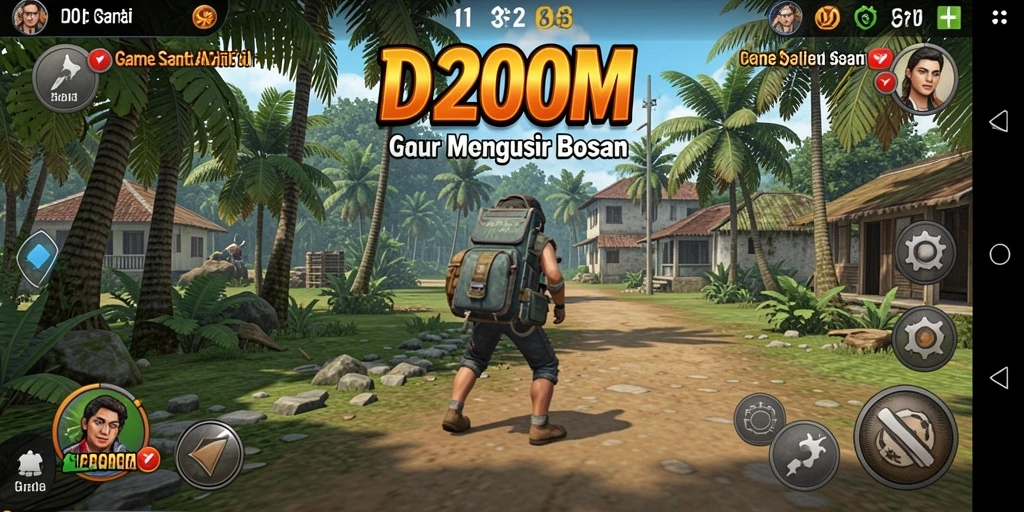 Screenshot D200M menampilkan gameplay yang penuh warna dan seru.