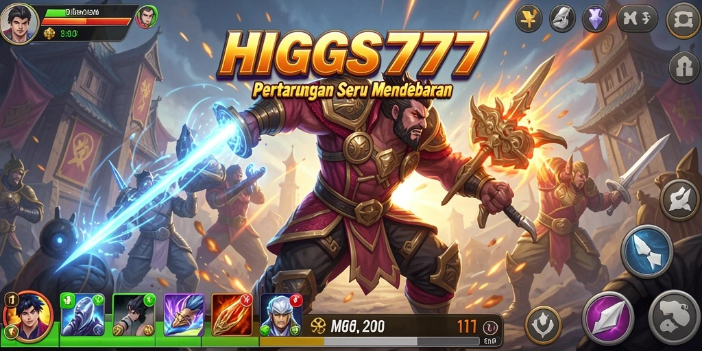 Screenshot gameplay HIGGS777 yang menunjukkan pertarungan seru antar karakter.