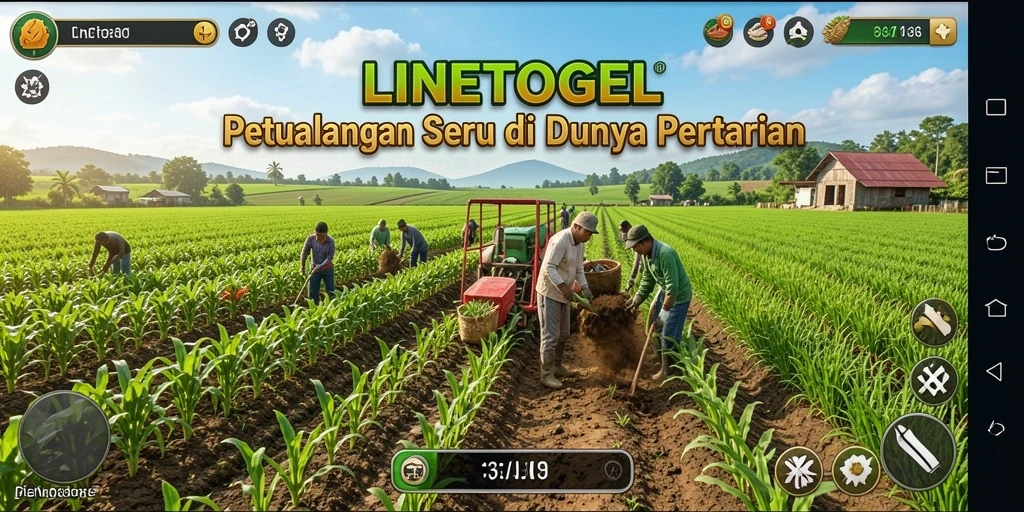 Tangkapan layar gameplay <strong>LINETOGEL</strong> menampilkan lahan pertanian yang subur dan berwarna-warni.