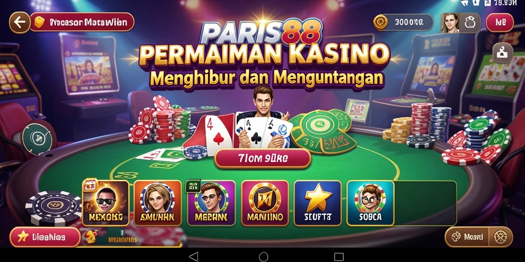 Tampilan gameplay PARIS88 dengan slot dan meja permainan yang menarik.