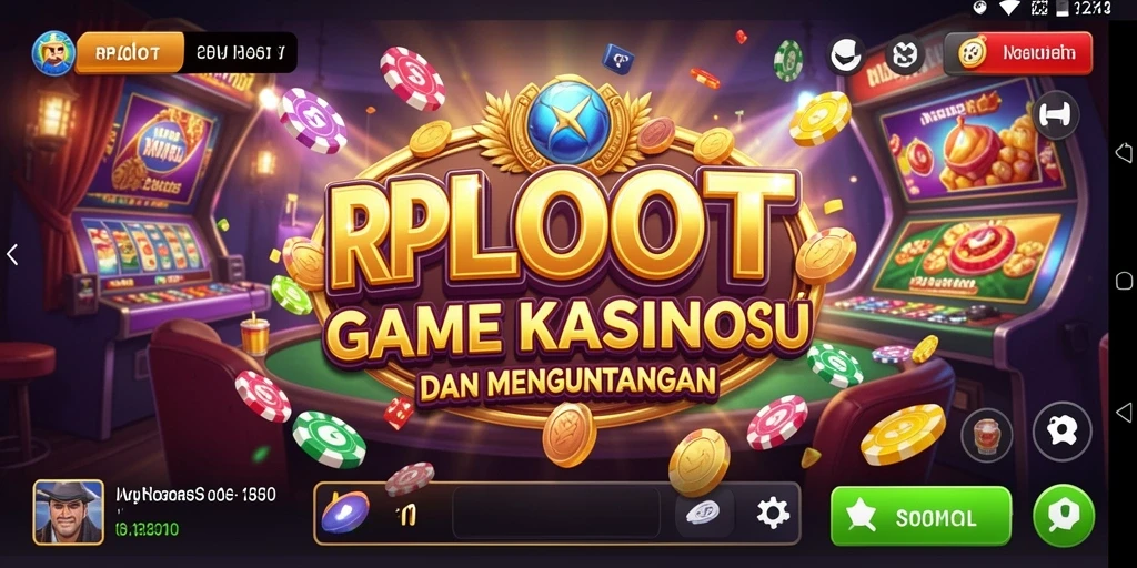 Tangkapan layar gameplay RPLOOT menampilkan suasana kasino yang hidup.